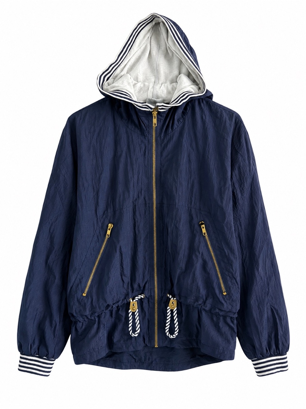 Vintage R and R Sport Navy Blue Lightweight Hooded Windbreaker - Size M